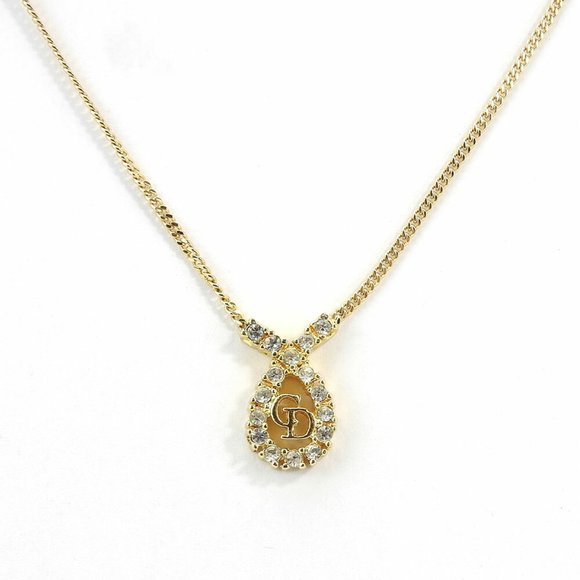 Christian Dior Necklace CD Rhinestone Gold GP Plated Ladies accessory necklace - Picture 1 of 3